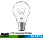 20 x 60W Incandescent Light Globes Bulbs B22 Bayonet Warm White Dimmable Clear