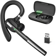 Bluetooth Headset with Noise-Cancelling Mic, Wireless Earpiece with USB Dongl...