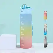 [DEARART] 1000ml Multi-Blue Water Bottle With Motivational and Time Marker, BPA FREE Quick Drink With Narrow Straw Has Handle, Easy Carried, Suit Sports Walking Office Gym Yoga ect.