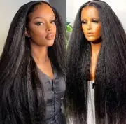 Black Long Afo Kinky Yaki Straight 13*4 Lace Part Synthetic Lace Front Wig