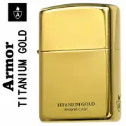 Armor Case Titanium Gold Side Logo Oil Lighter Etching Brass Japan Zippo MIB