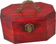 MINAOLULUS Vintage Storage Crate Octagonal Flip Lid Organizer Box for Desktop Storage Versatile Decorative Chest for Home and Office Use Sturdy Keepsake Holder with Handle