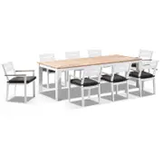 Outdoor Balmoral 2.5M Teak Top Aluminium Table With 8 Capri Dining Chairs