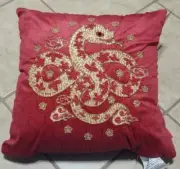 Lunar New Year Of The Snake Red & Gold Beaded Decorative Pillow