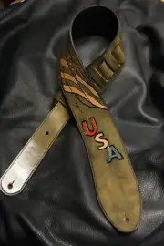 Leather guitar strap custom tooled hand made "The Patriot II " new made in USA
