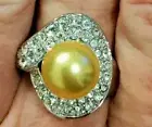 STERLING SILVER & Cultured SOUTH SEA PEARL Pearlfection RING size 10 Champagne