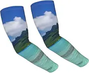 [FHEDVBN] Tahiti Beach Arm Sleeves Compression Arm Covers for Men Women Outdoor Sun Sleeves Cooling Sports Sleeve, Black