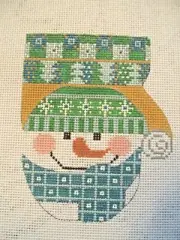 Needlepoint Hand Stitch Painted Canvas Danji Snowman Mitten Christmas 18 Count