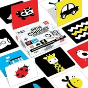 GiniMini High Contrast Flashcards for 0-12 Months -(60 Large Images) Black, White & Primary Colors for Visual Stimulation Brain Development Flashcards for Newborn Baby & Infants