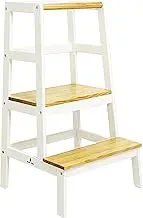 Kids Spacious Wooden Kitchen Stool, Montessori Toddler Learning Tower with Safety Rail, Children Standing Tower and Learning Helper for Counters