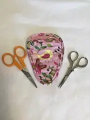 BIRD & BUTTERFLY Quilted cotton embroidery needlework scissor holder