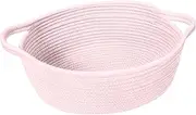 HONCESTA Small Woven Gift Basket, Baskets for Gifts Empty, Cotton Rope Cat Dog Toy Bin Box, Nursery Baby Basket, Wicker Basket with Handles, Cute Storage Basket for Home Decor, Light Pink, 12"x 8"x 5"