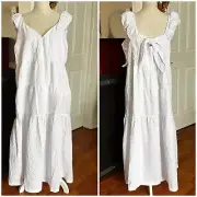 NWT Old Navy Maxi Dress Sz XXL White Smocked Cottagecore Peasant Boho Tiered