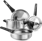 ASKSCICI 6-Piece Stainless Steel Pots and Pans Set,Kitchen Cookware Set with Stay-Cool Handles - Non-Toxic, Non-Stick, Dishwasher Safe, Compatible with All Stovetops (Gas, Electric, Induction)