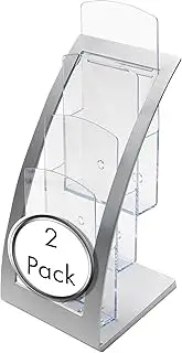 Deflecto Pack of 2 Leaflet Size 3 Tier Contemporary Countertop Literature Holder with integrated Business Card Holder - Silver