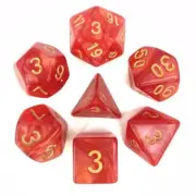 Red (Golden Font) Pearl Dice Polyhedral Set