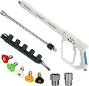 janz Pressure Washer Gun Kit, 5000 PSI White High Power Washer Gun with M22 Fittings, 1/4'' Quick Connector, 5 Spray Nozzle Tips and Nozzle Holder