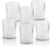 WHW Whole House Worlds Crosby Street Whiskey Glasses, Set of 6, Clear, Faceted Squares, Clear Glass, Round, 10 fl. oz/ 300 ml., 3.5 Inches