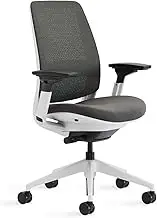 Steelcase Series 2 Ergonomic Office Chair, 3D Microknit Licorice Back, Graphite Grey Fabric Seat; Seagull White Frame, Adjustable Lumbar, Seat Depth Adjustment, Breathable Mesh Back