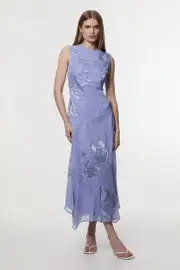 Applique And Lace Georgette Sleeveless Woven Midi Dress