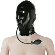 Latex Mask Hood Open Nose Mouth Inflatable Back Zipper Handmade Catsuit Clubwear