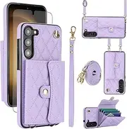 [Asuwish] Phone Case for Samsung Galaxy S23 5G Wallet Cover with Stand RFID Credit Card Holder Strap Lanyard Leather Cell Accessories S 23 23S GS23 G5 SM-S911U 6.1 inch Women Girls Purple