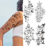 黑色白色花朵紋身貼紙防水別緻素描花卉臨時紋身手臂袖子人體藝術貼花配件