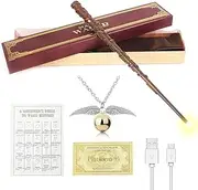 Hermione Magic Wand, 37 cm Glow Wand Hermione Granger, USB Charging, Hermione Granger Wand in Gift Box with Spell Card, Station Ticket and Necklace