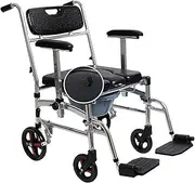 Commode Chair,4 in 1 Chair Shower Commode Mobile Chair Commode/Shower Wheelchair Padded Toilet Seat Shower Chair with 4 Brakes, Removable Pedal, Adjustable Armrest