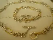 $3200 DAVID YURMAN 18K GOLD SS FIGARO CHAIN NECKLACE