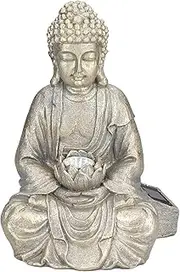 Buddha Statue,Resin Meditating Garden Statues Home Buddha Garden Light Solar Powered Zen Buddha 7.9x6.3x9.8in,Outdoor Statues for Yard Garden