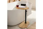 ACA Bamboo Bathtub Tray Table Height Adjustable Freestanding Bath Caddy Tray for Tub