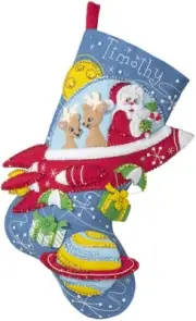 Bucilla Felt Stocking Applique Kit 18" Long-Rocket Ship Santa 89237E