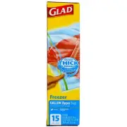 Glad Zipper Freezer Bags, Gallon Size, 15 ct