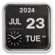 NEW Leni Analogue with Flip Bankers Calendar Wall Clock, Black, 32cm