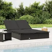 Outdoor Lounge Bed, Garden Day Bed Sun Lounger Chaise Lounge 2-Person Sunbed with Cushions Black Poly Rattan
