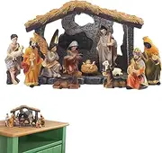 Nativity Manger Set - 12pcs/set Resin Christmas Figurines Nativity Scene Set | Christmas Manger Nativity | Christmas Nativity Figurine Collection Holy Family Religious Figurine Adornmen Indoor Outdoor
