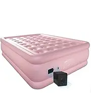 HikerSKY Single/King Air Mattress, with Battery-Powered Pump, Blow Up Mattress, in 3 Mins Self-Inflation for Camping,Guest Bed, All Fabric (Pink, 202x153x54cm)