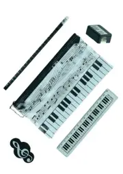 NEW 5 piece musical stationery kit pencil case sharpener pencil eraser & ruler