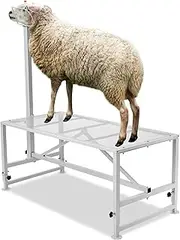 VEVOR Goat & Sheep Stand, 47x23 inch Livestock Stand, Metal Livestock Milking and Shearing Stand 21" to 33" Adjustable Height, with Headpiece and Nose Loop, 500lbs Loading Weight, White