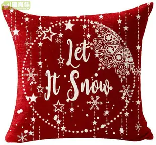 新款圣誕抱枕套 紅色字母麋鹿印花靠墊套亞麻靠枕
