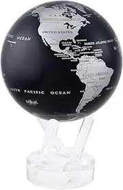 MOVA Globe Black and Silver 4.5" with Base, Solar Powered Rotating Globe No Need of Battery or Chord, Unique Gift and Decoration