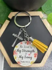 3.5” Scripture Pendant Purse Rhinestone Cross Charm Keychain Lord Song B3608