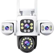 6K WiFi Camera Outdoor Three Lens Three Screen 4X Zoom CCTV Auto Track Security Surveillance Alarm 12MP External IP Cam(E/U,6K Cam Add 256G SD)