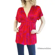 Flora Kung NWT $190 Pink Orange Silk Print Easy Pleated Top L