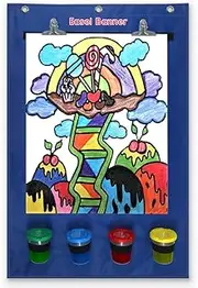 Twohomc Easel for Kids, Art Easel for Toddler 2-4 Years Easel with 4 Paint Cups, Hanging Canvas with 2 Stainless Steel Clips, Large Kids Chalkboard Easel Drawing with 3 Hooks, Birthday Gifts for Kids