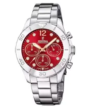 Festina Boyfriend Chronograph Stainless Steel Red Dial F206032 100M Ladies Watch