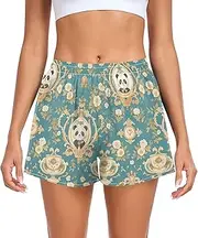 [FRODOTGV] Art Panda Face Flowers Womens Athletic Shorts Loose & Comfy Exercise Shorts for Travel Volleyball Running Cycling S