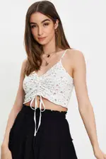 Print Jersey Ruched Floral Singlet With Drawcord - Size M, Women's Singlet Semi Crop