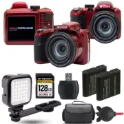 Kodak PIXPRO AZ425 Digital Camera (Red) + Extra Battery + LED - 128GB Kit